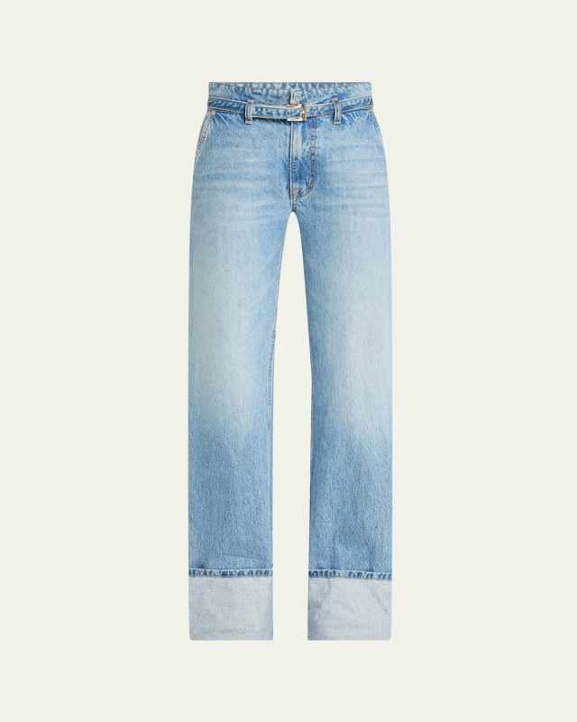 Alexa Belted Wide-Leg Cuffed Jeans